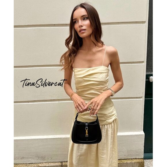 BLOGGER'S FAVE! Zara Draped Midi Dress Taupe Brown NWT - Picture 6 of 17